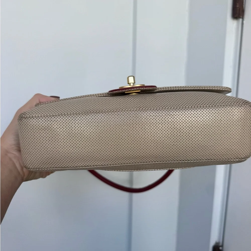 CHANEL Vintage Perforated Leather Top Handle Bag – Beige & Bordeaux - Picture 6 of 16